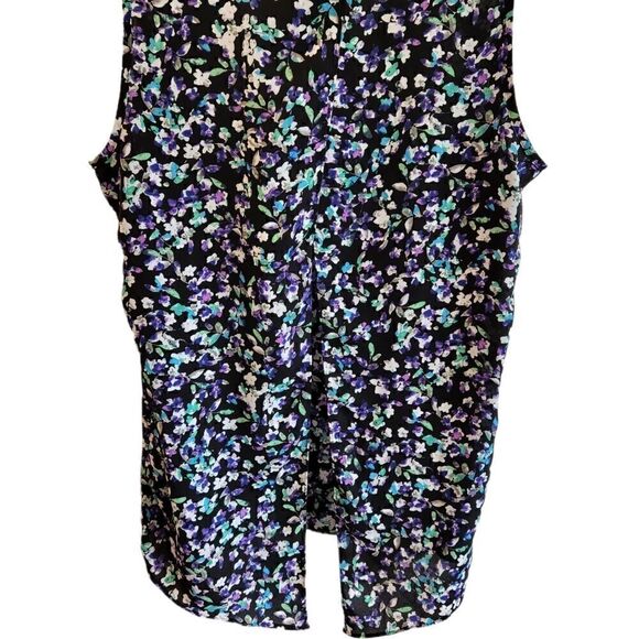 EXPRESS Black and Purple Floral Splitv Back Tank - Picture 3 of 6